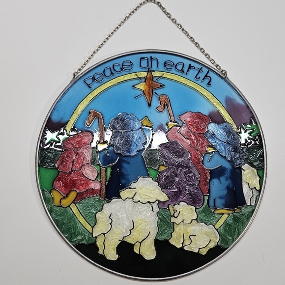 NEW VINTAGE Joan Baker Designs Hand Painted Nativity Stained Glass Suncatcher - Picture 2 of 6